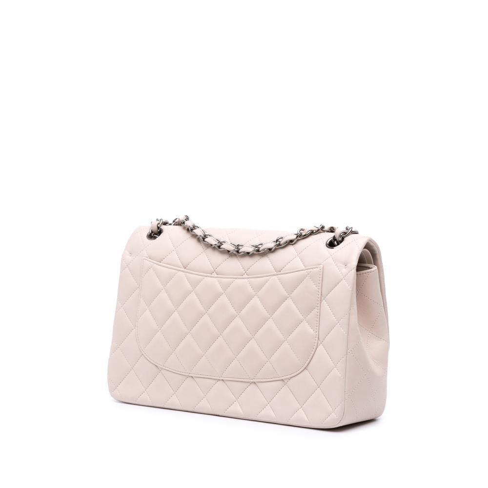 Chanel B Chanel White Ivory Lambskin Leather Leather Jumbo Classic Lambskin Double Flap France