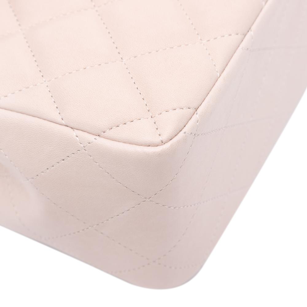 Chanel B Chanel White Ivory Lambskin Leather Leather Jumbo Classic Lambskin Double Flap France