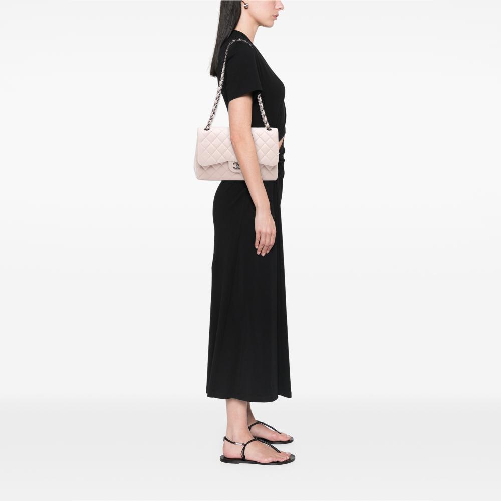 Chanel B Chanel White Ivory Lambskin Leather Leather Jumbo Classic Lambskin Double Flap France