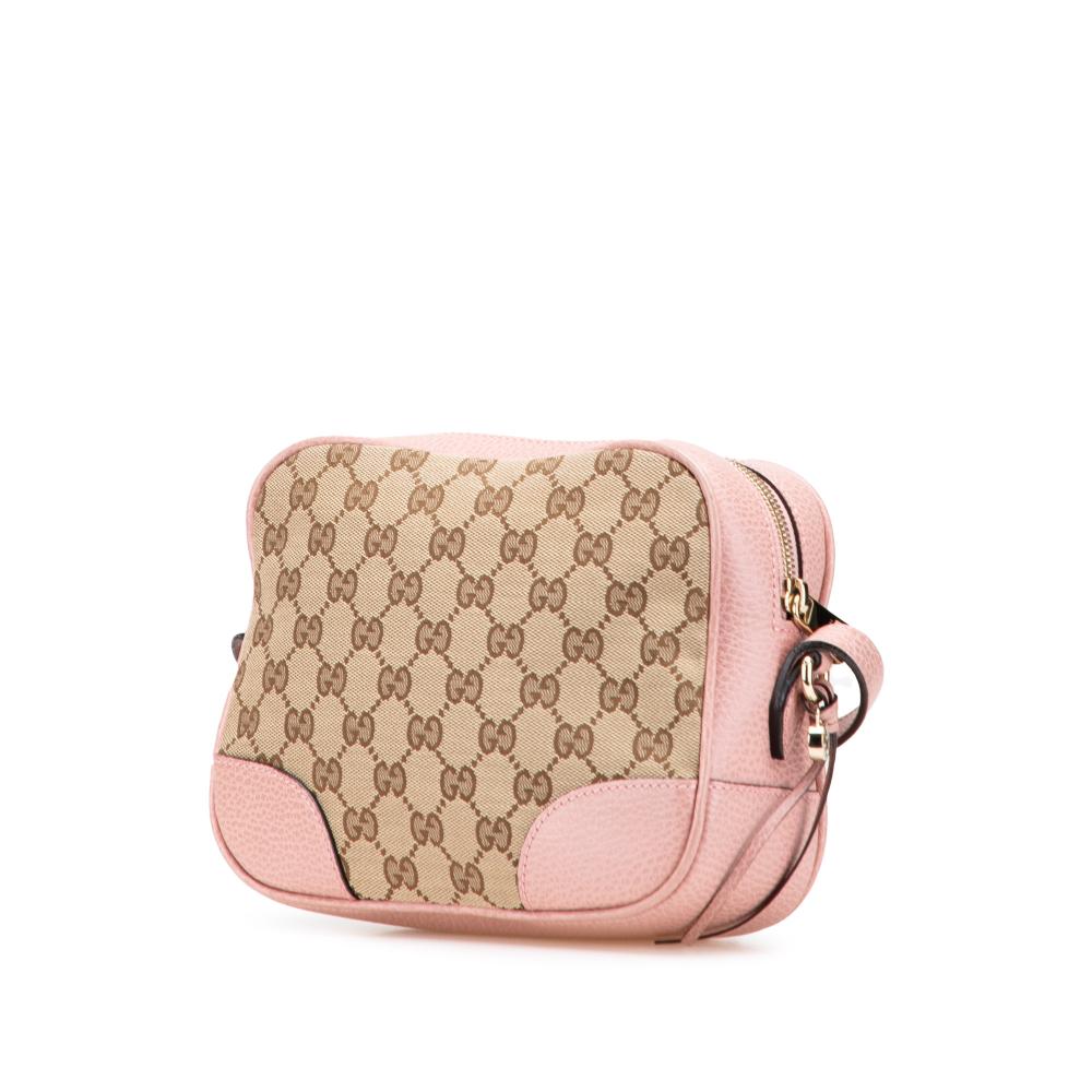 Gucci B Gucci Brown Beige with Pink Canvas Fabric GG Bree Crossbody Italy
