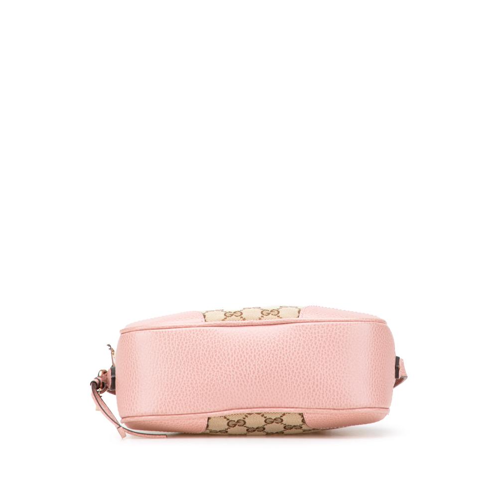 Gucci B Gucci Brown Beige with Pink Canvas Fabric GG Bree Crossbody Italy