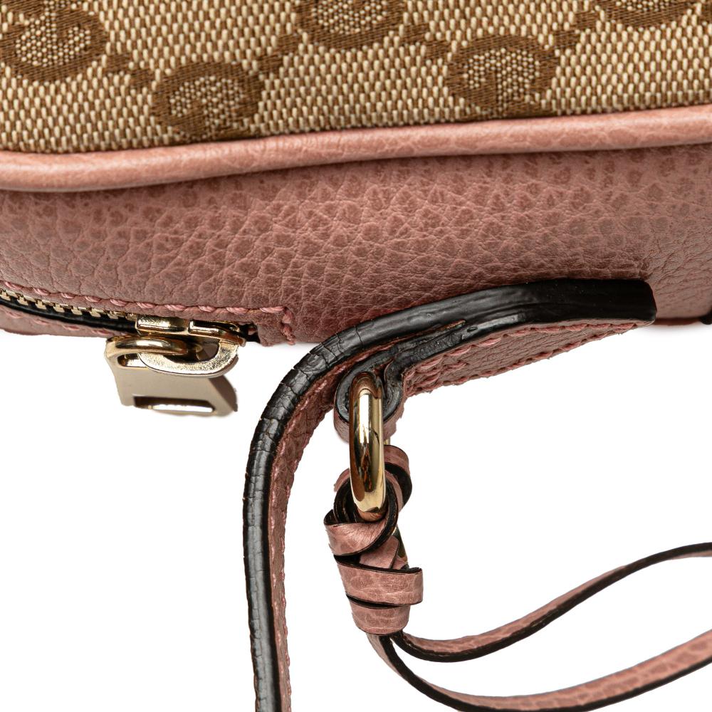 Gucci B Gucci Brown Beige with Pink Canvas Fabric GG Bree Crossbody Italy