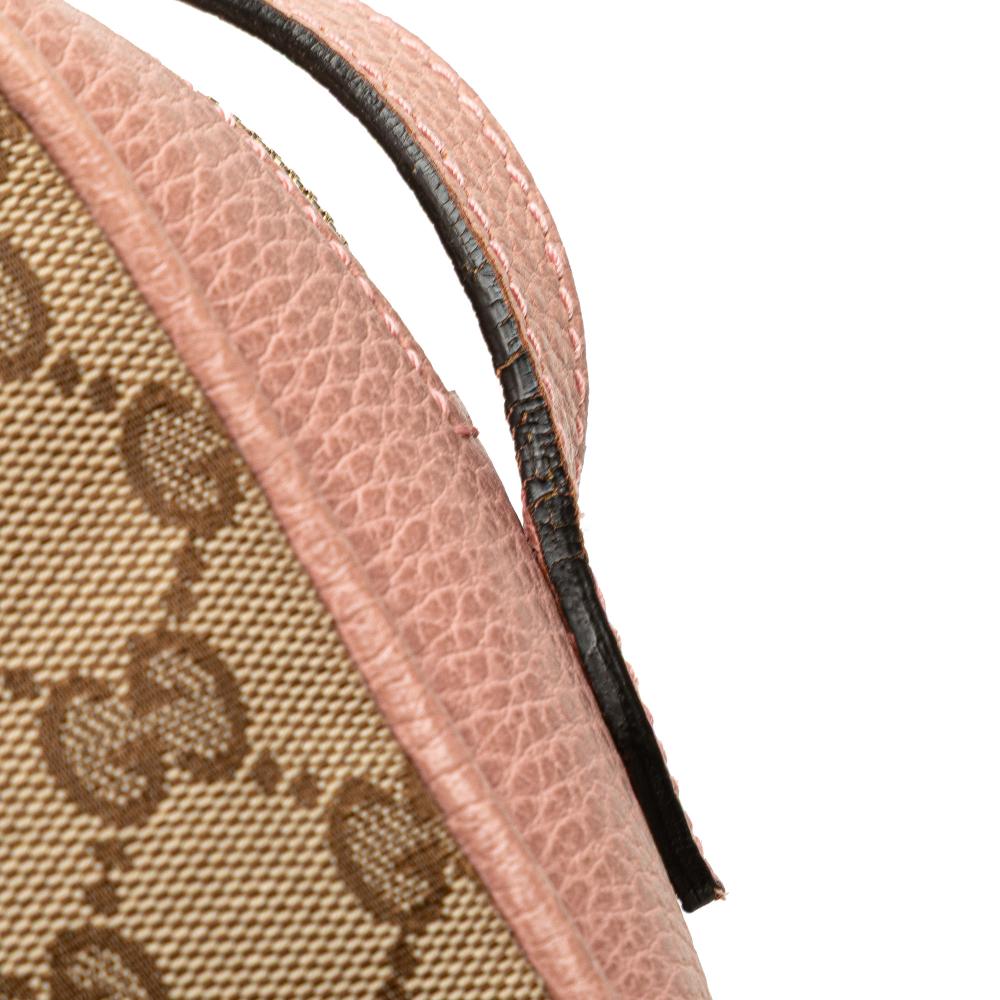 Gucci B Gucci Brown Beige with Pink Canvas Fabric GG Bree Crossbody Italy