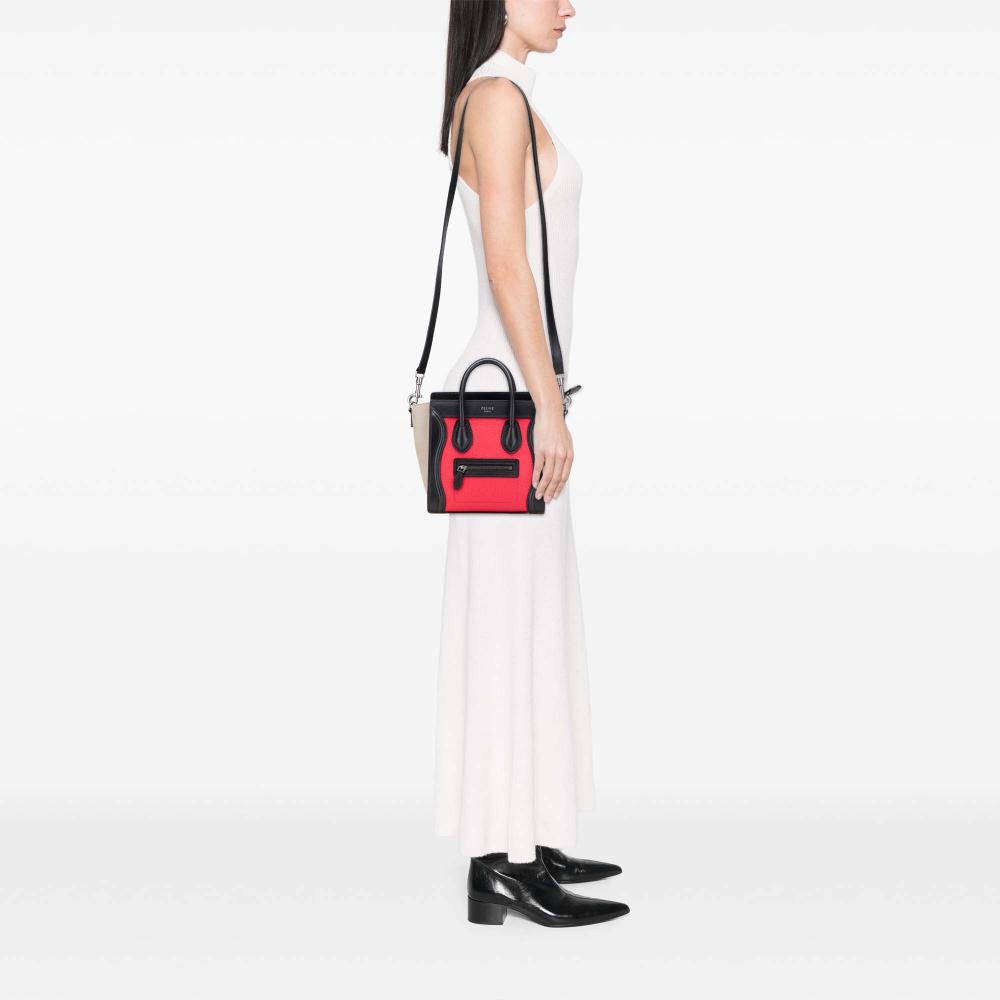 Celine B Celine Red with Multi Calf Leather Nano Tricolor Luggage Tote Italy
