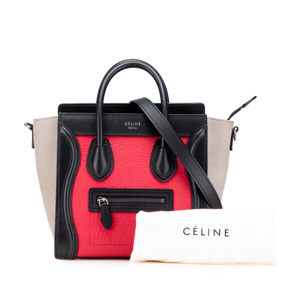 Celine B Celine Red with Multi Calf Leather Nano Tricolor Luggage Tote Italy