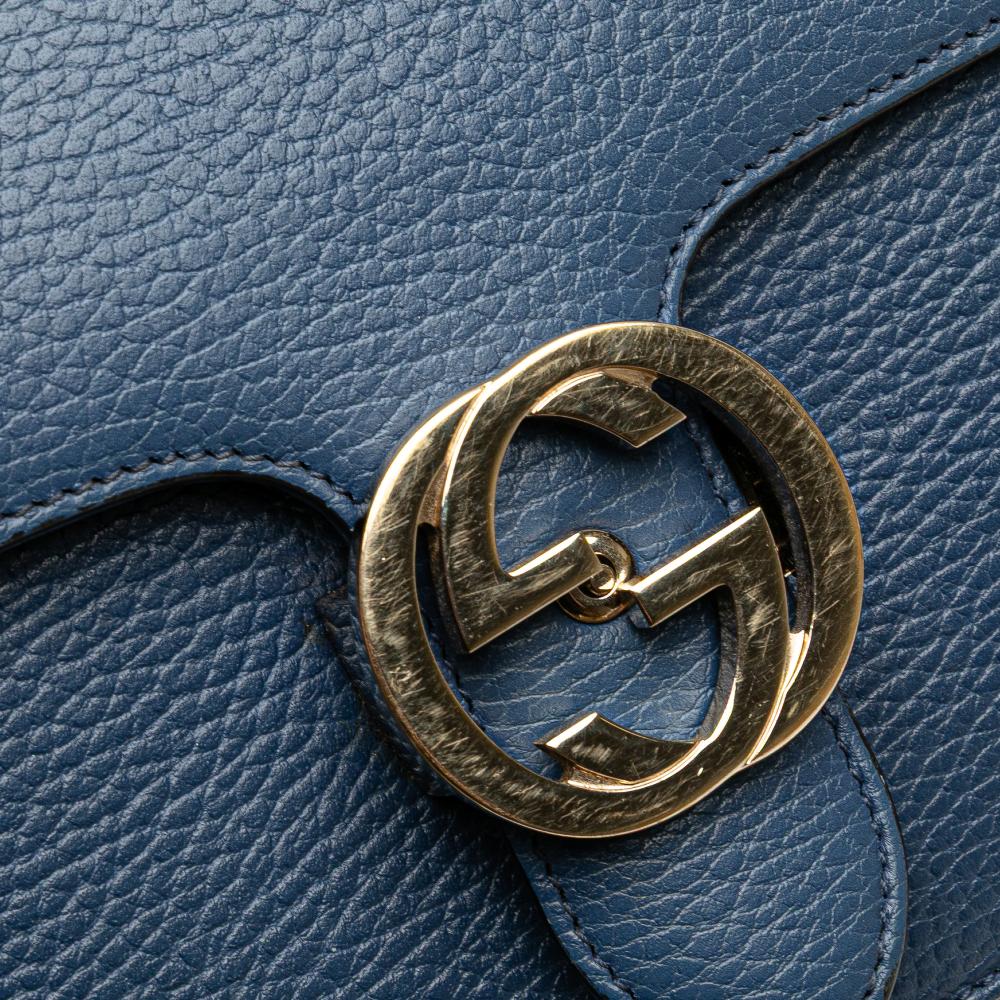 Gucci B Gucci Blue Calf Leather Small Dollar skin Interlocking G Crossbody Italy