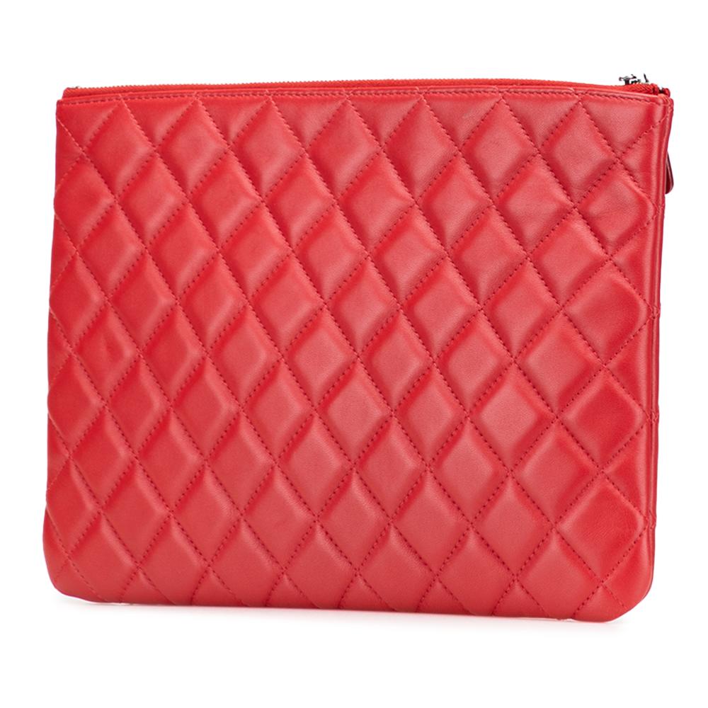Chanel B Chanel Red Lambskin Leather Leather Medium Quilted Lambskin O Case Clutch Italy