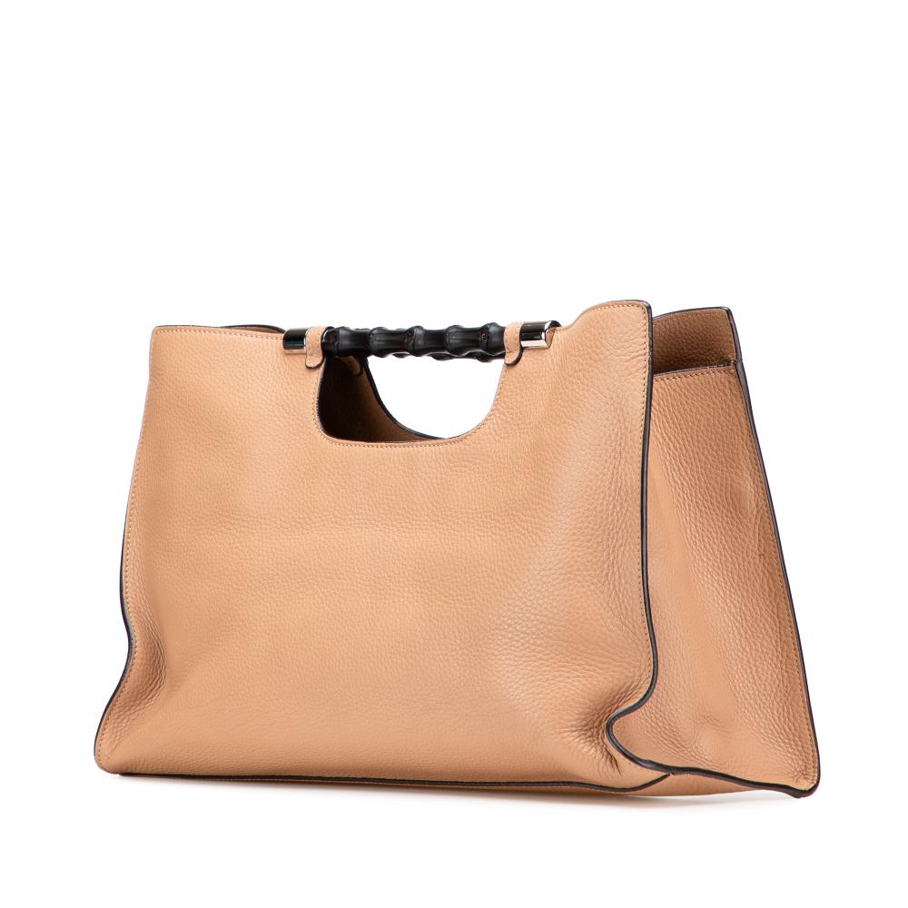Gucci B Gucci Brown Caramel Calf Leather Medium skin Bamboo Daily Shopper Satchel Italy