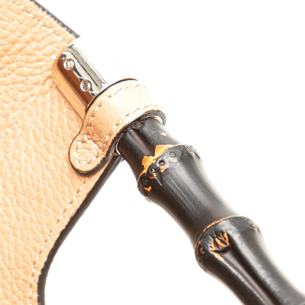 Gucci B Gucci Brown Caramel Calf Leather Medium skin Bamboo Daily Shopper Satchel Italy