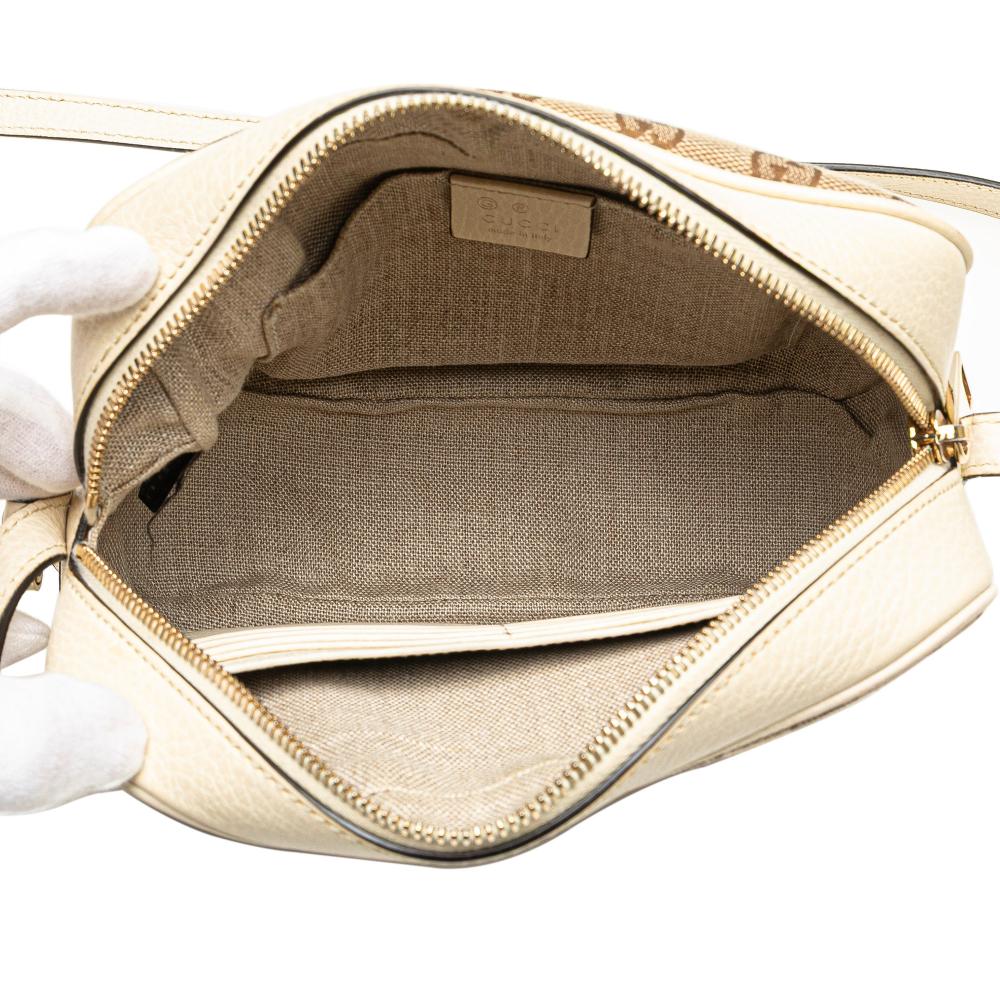Gucci B Gucci Brown Beige with White Canvas Fabric GG Bree Crossbody Italy
