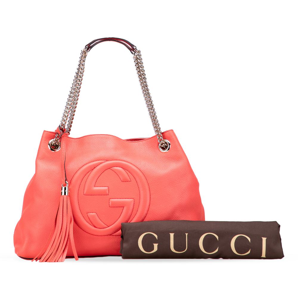 Gucci AB Gucci Pink Blush Calf Leather Medium Soho Chain Tote Italy