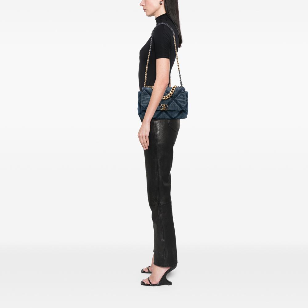 Chanel B Chanel Blue Denim Fabric Large 19 Flap Italy