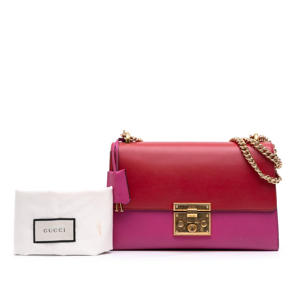 Gucci B Gucci Pink Calf Leather Medium Bicolor Padlock Shoulder Bag Italy