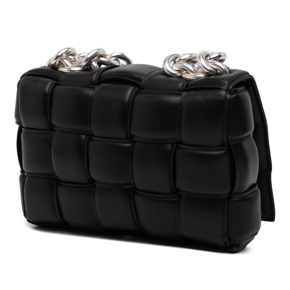 Bottega Veneta B Bottega Veneta Black Nappa Leather Leather Nappa Intrecciato Padded Chain Cassette Satchel Italy