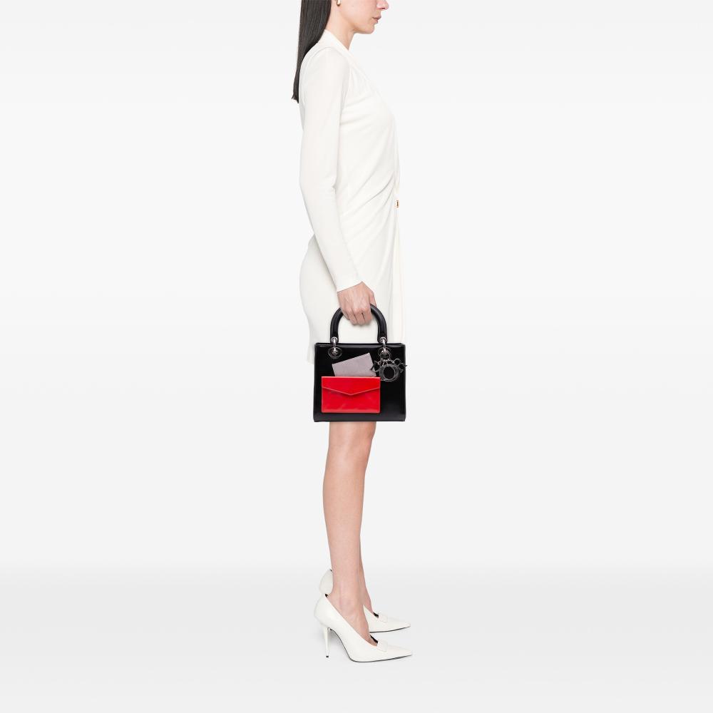 Christian Dior B Dior Black Calf Leather Medium skin Pockets Lady Dior Italy