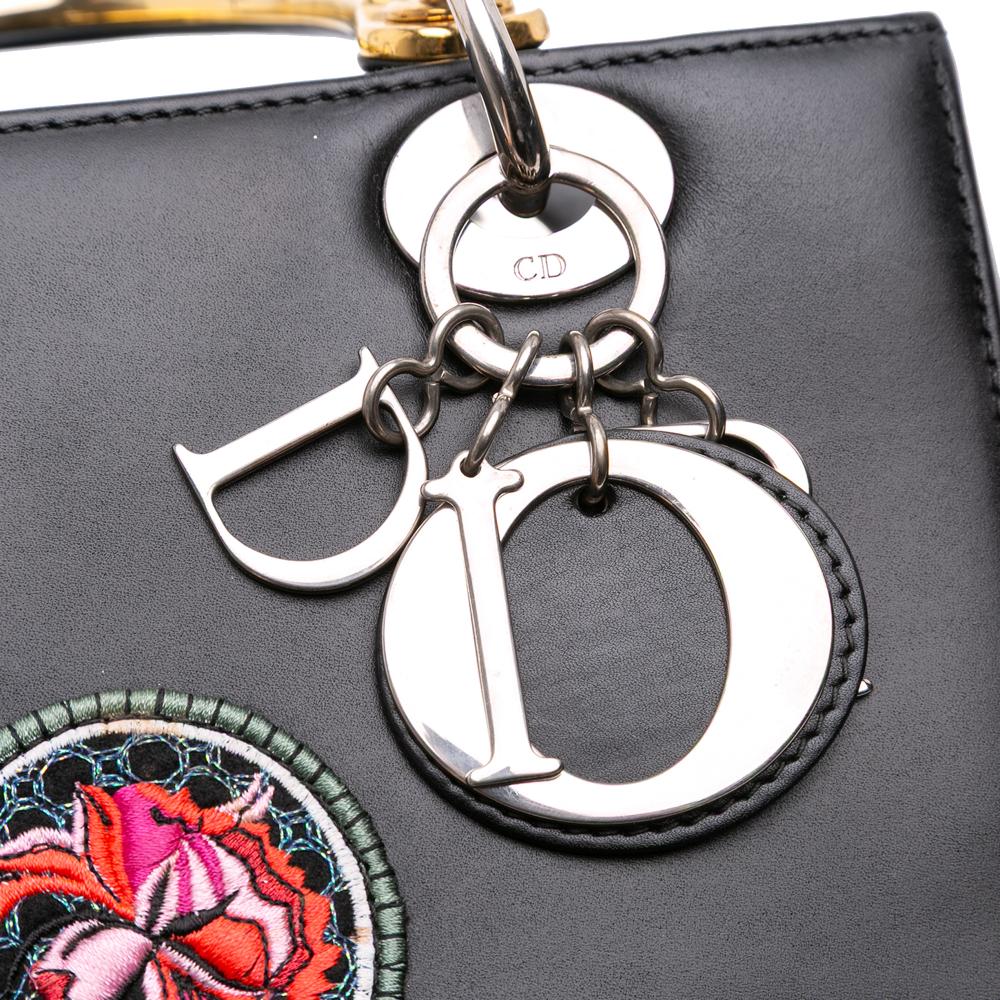 Christian Dior B Dior Black Calf Leather Medium skin Patch Embellished Lady Dior Italy
