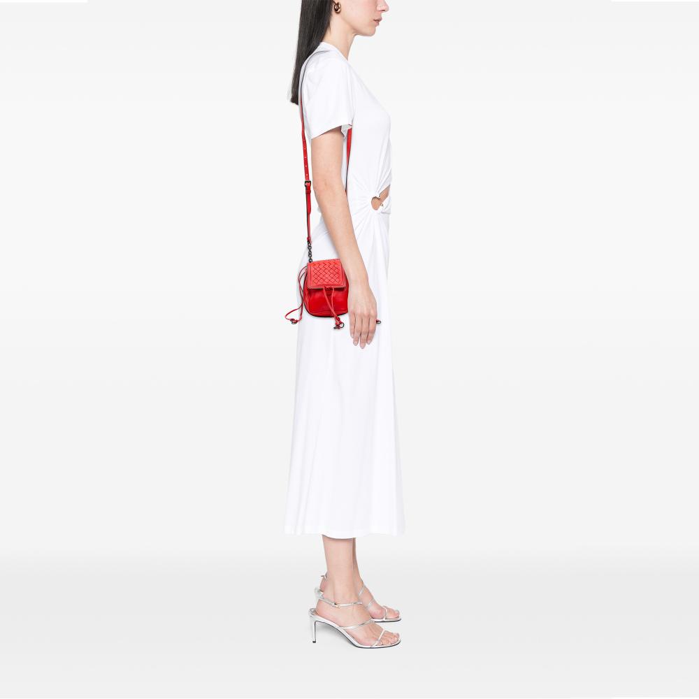 Bottega Veneta AB Bottega Veneta Red Nappa Leather Leather Nappa Intrecciato Double Sided Flap Crossbody Italy