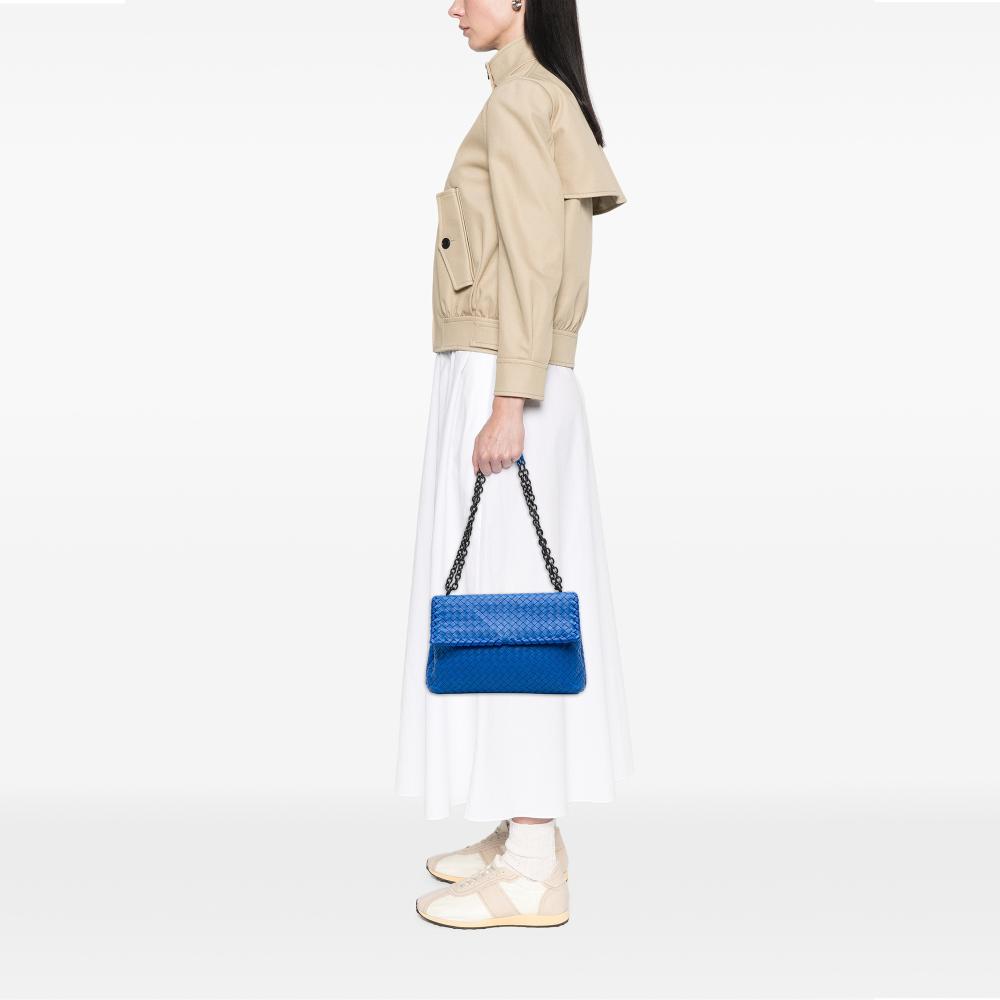 Bottega Veneta B Bottega Veneta Blue Nappa Leather Leather Medium Nappa Intrecciato Olimpia Crossbody Italy