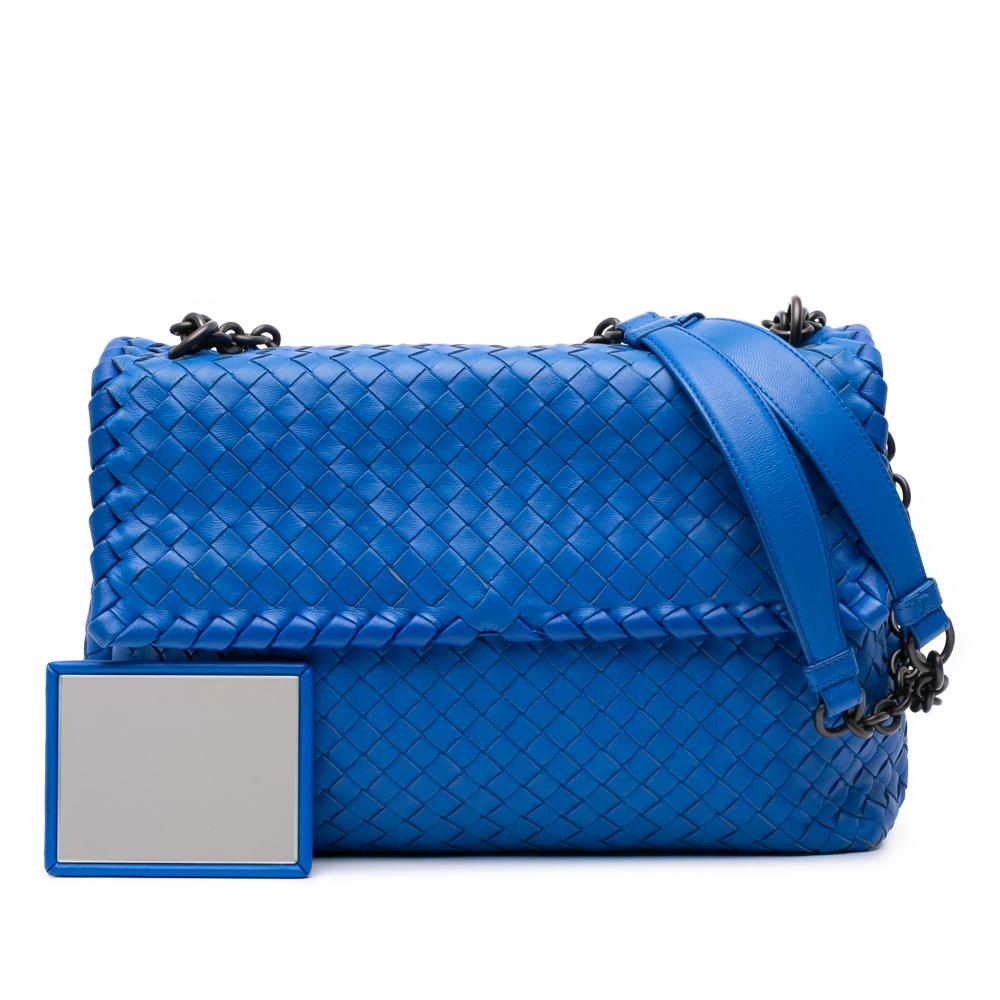 Bottega Veneta B Bottega Veneta Blue Nappa Leather Leather Medium Nappa Intrecciato Olimpia Crossbody Italy