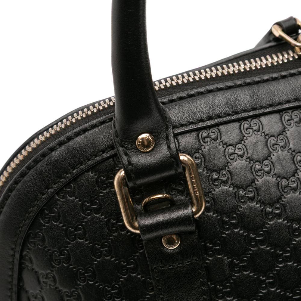 Gucci AB Gucci Black Calf Leather Medium Microguccissima Dome Satchel Italy