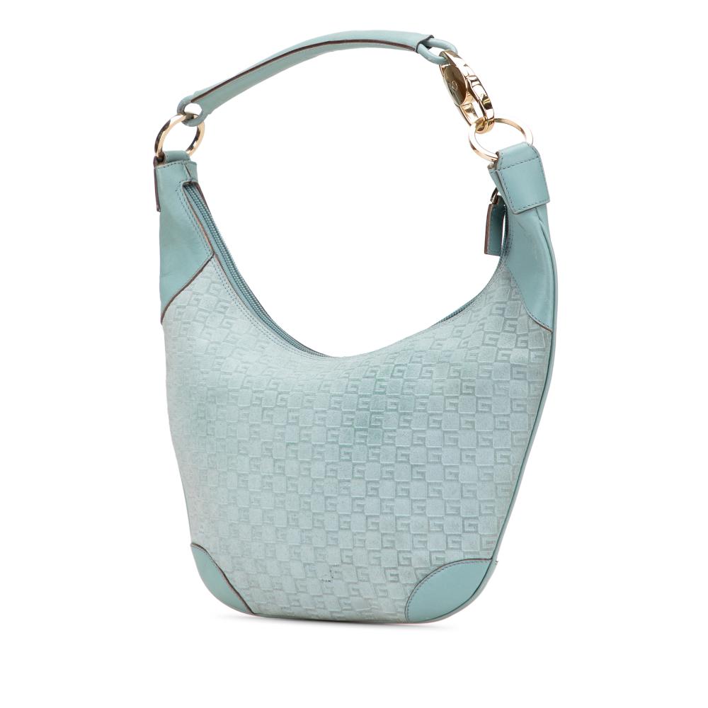 Gucci B Gucci Blue Light Blue Suede Leather G Square Hobo Italy