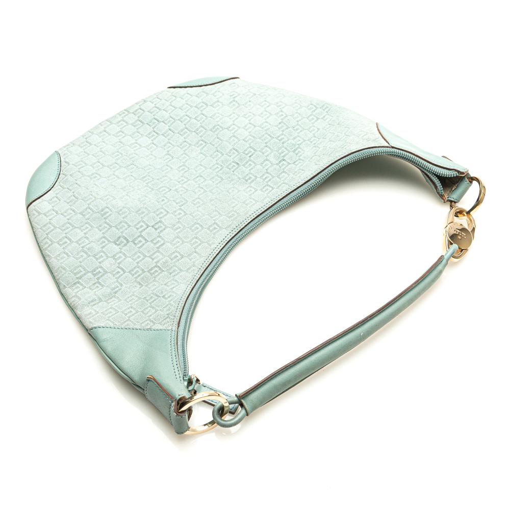 Gucci B Gucci Blue Light Blue Suede Leather G Square Hobo Italy