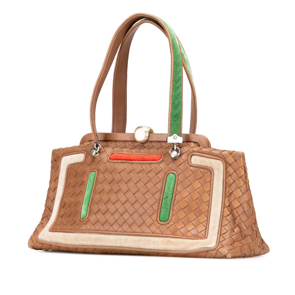 Bottega Veneta Brown Velvet Trimmed Nappa Intrecciato Frame Bag Italy
