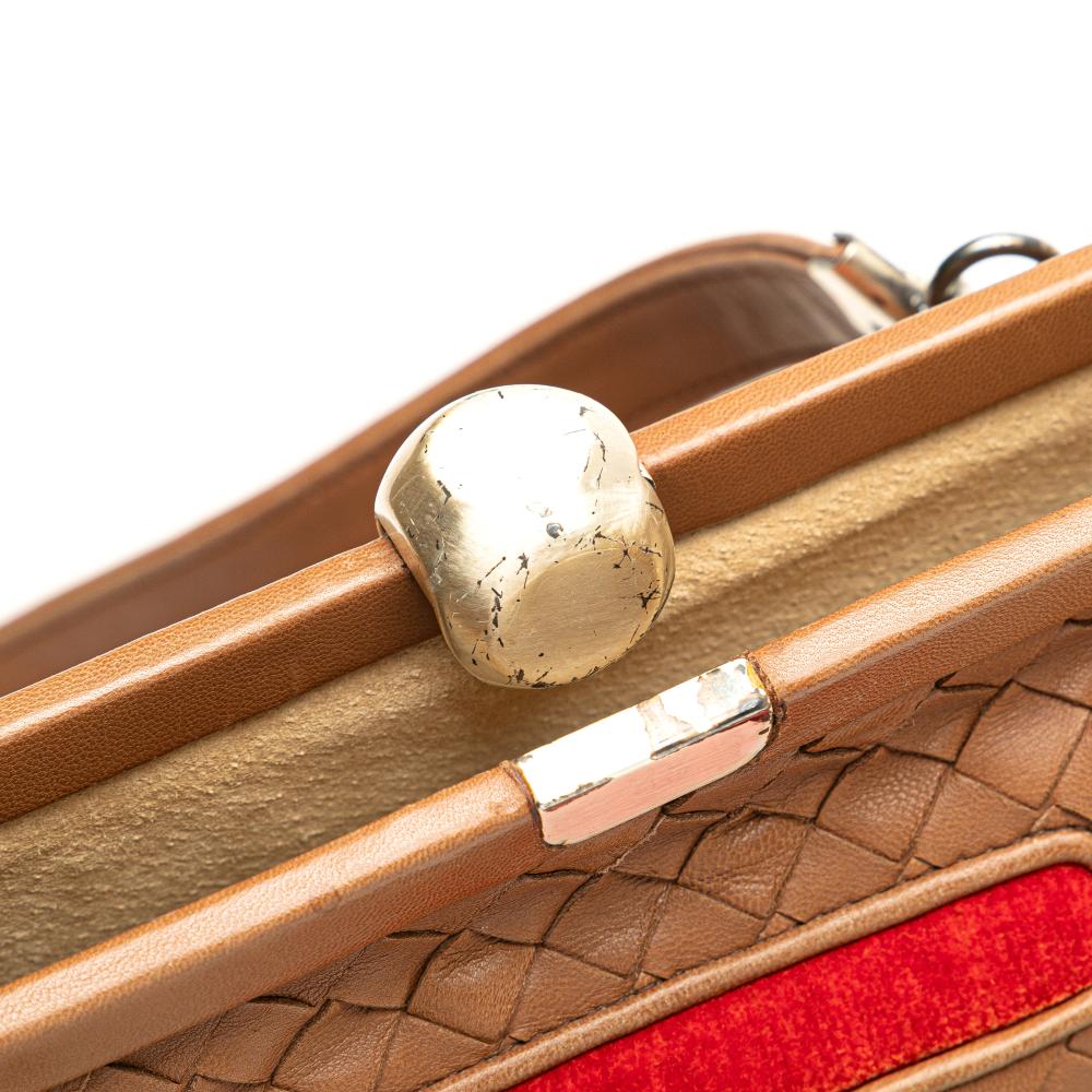 Bottega Veneta Brown Velvet Trimmed Nappa Intrecciato Frame Bag Italy