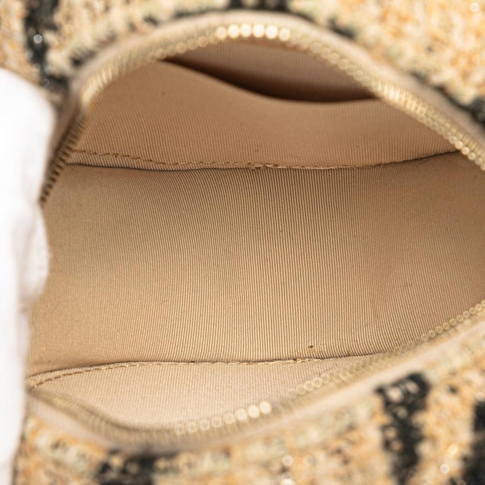 Chanel AB Chanel Brown Nude with Black Tweed Fabric 19 Round Clutch with Chain and Coin Purse Italy