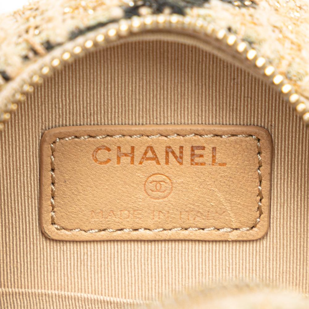 Chanel AB Chanel Brown Nude with Black Tweed Fabric 19 Round Clutch with Chain and Coin Purse Italy