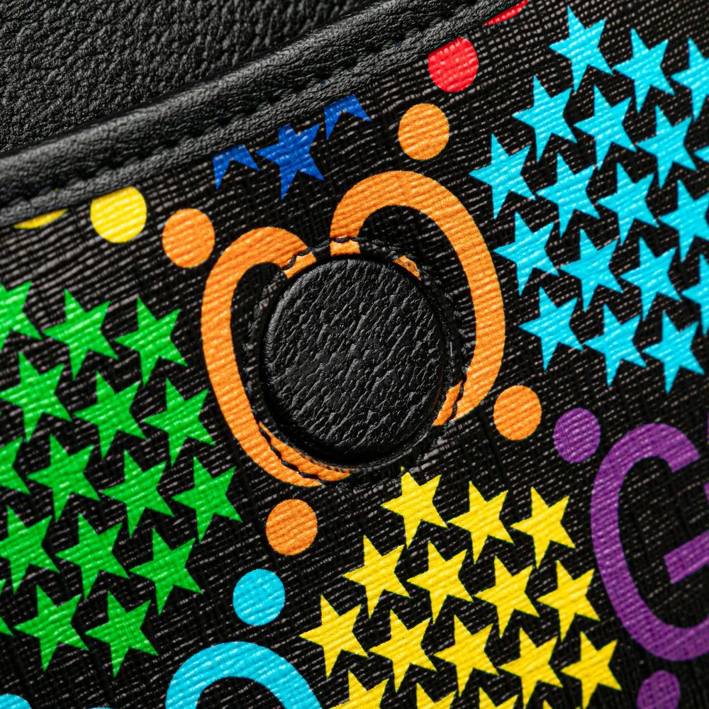 Gucci AB Gucci Black Coated Canvas Fabric GG Supreme Psychedelic Belt Bag Italy