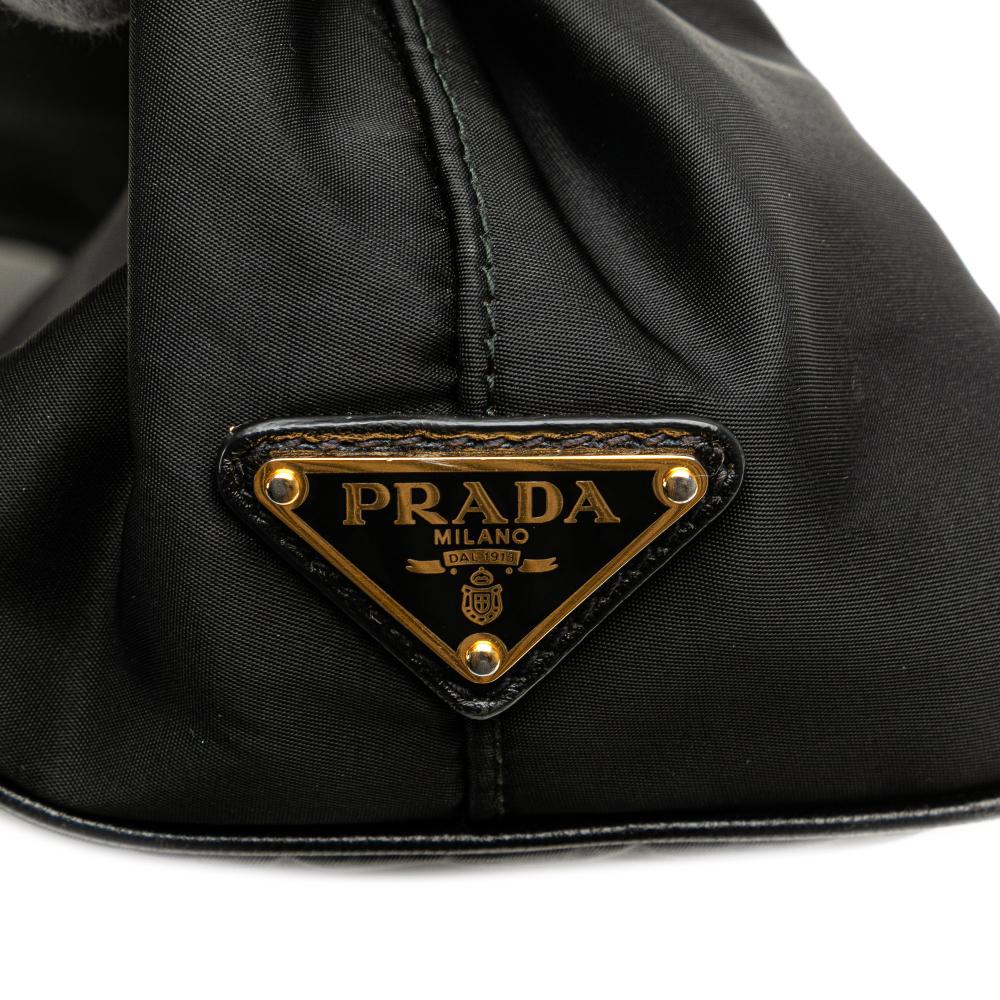 Prada B Prada Black Nylon Fabric Tessuto Canapa Logo Bow Satchel Italy