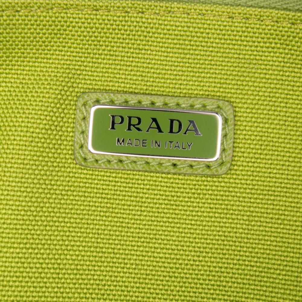 Prada AB Prada Green Olive Green Canvas Fabric Canapa Triangle Logo Wristlet Clutch Italy