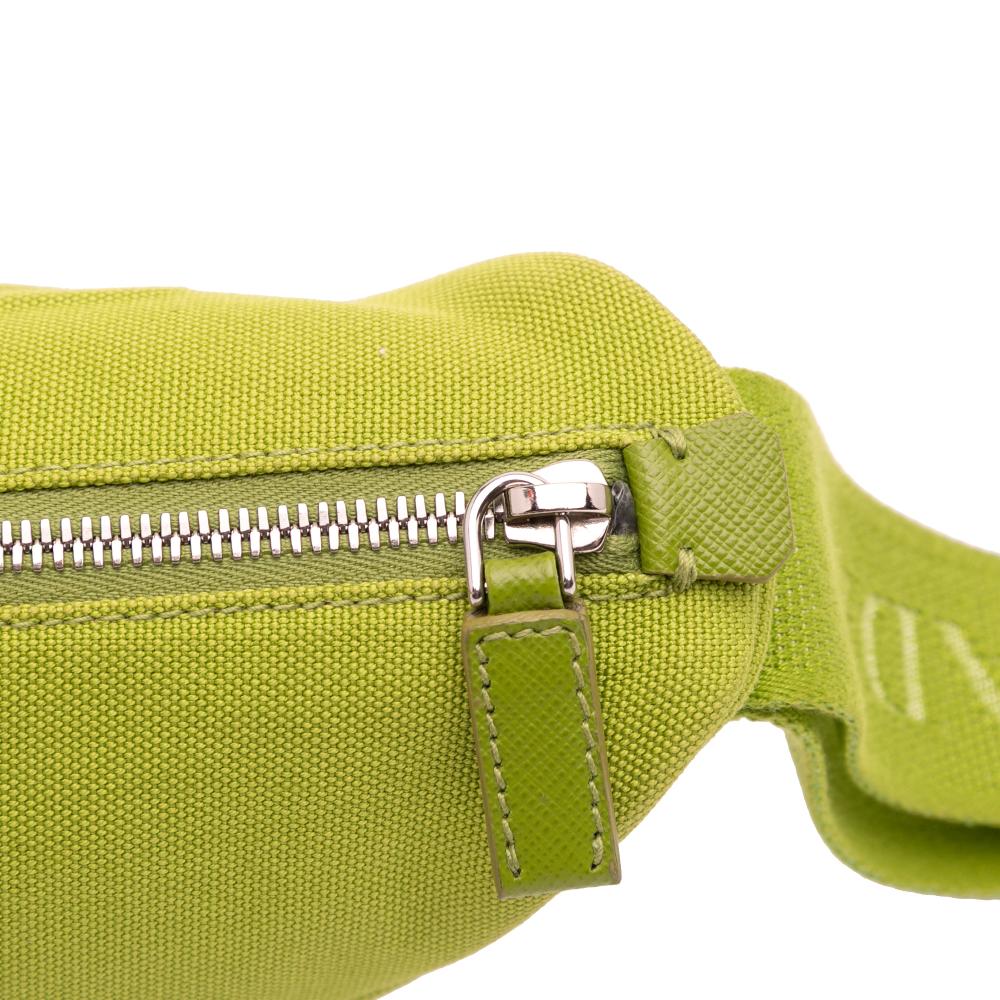 Prada AB Prada Green Olive Green Canvas Fabric Canapa Triangle Logo Wristlet Clutch Italy