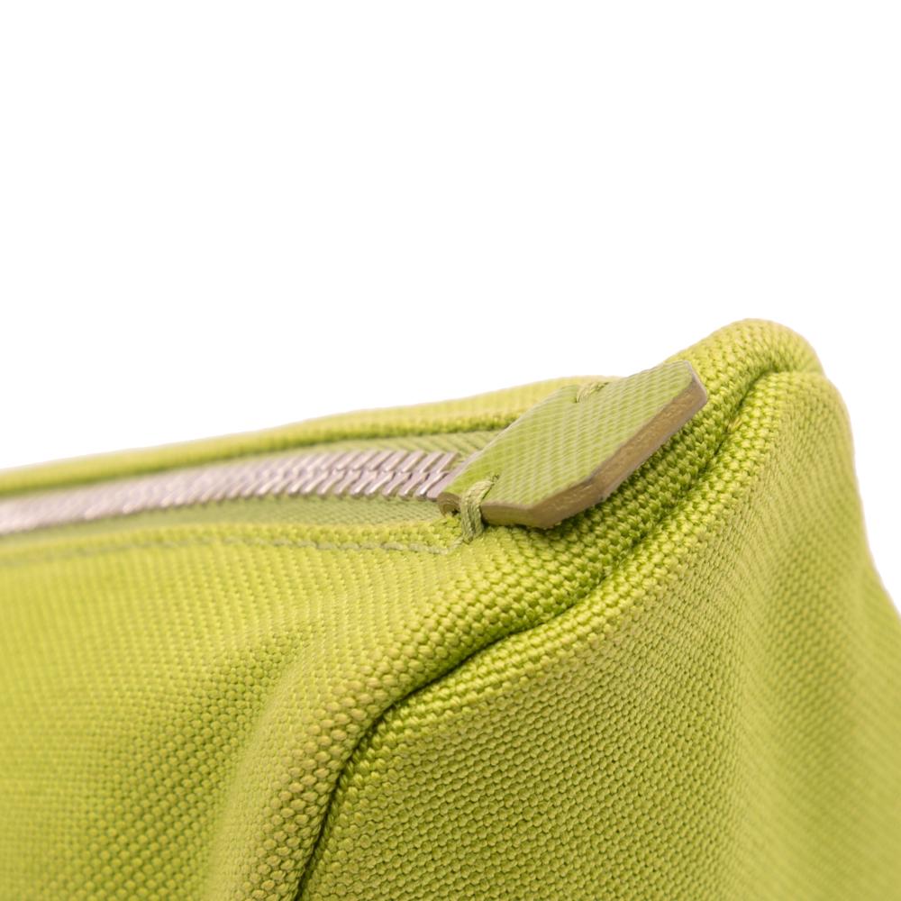 Prada AB Prada Green Olive Green Canvas Fabric Canapa Triangle Logo Wristlet Clutch Italy