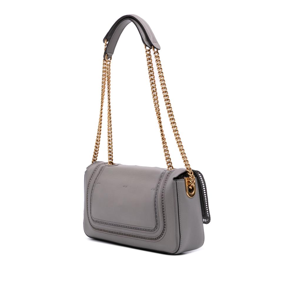 Fendi B Fendi Gray Calf Leather Embroidered Lace Baguette Chain Italy