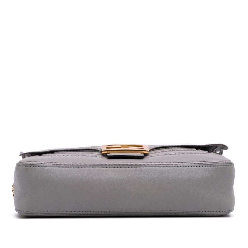 Fendi B Fendi Gray Calf Leather Embroidered Lace Baguette Chain Italy