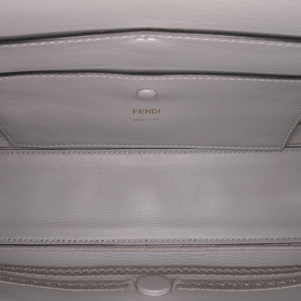 Fendi B Fendi Gray Calf Leather Embroidered Lace Baguette Chain Italy