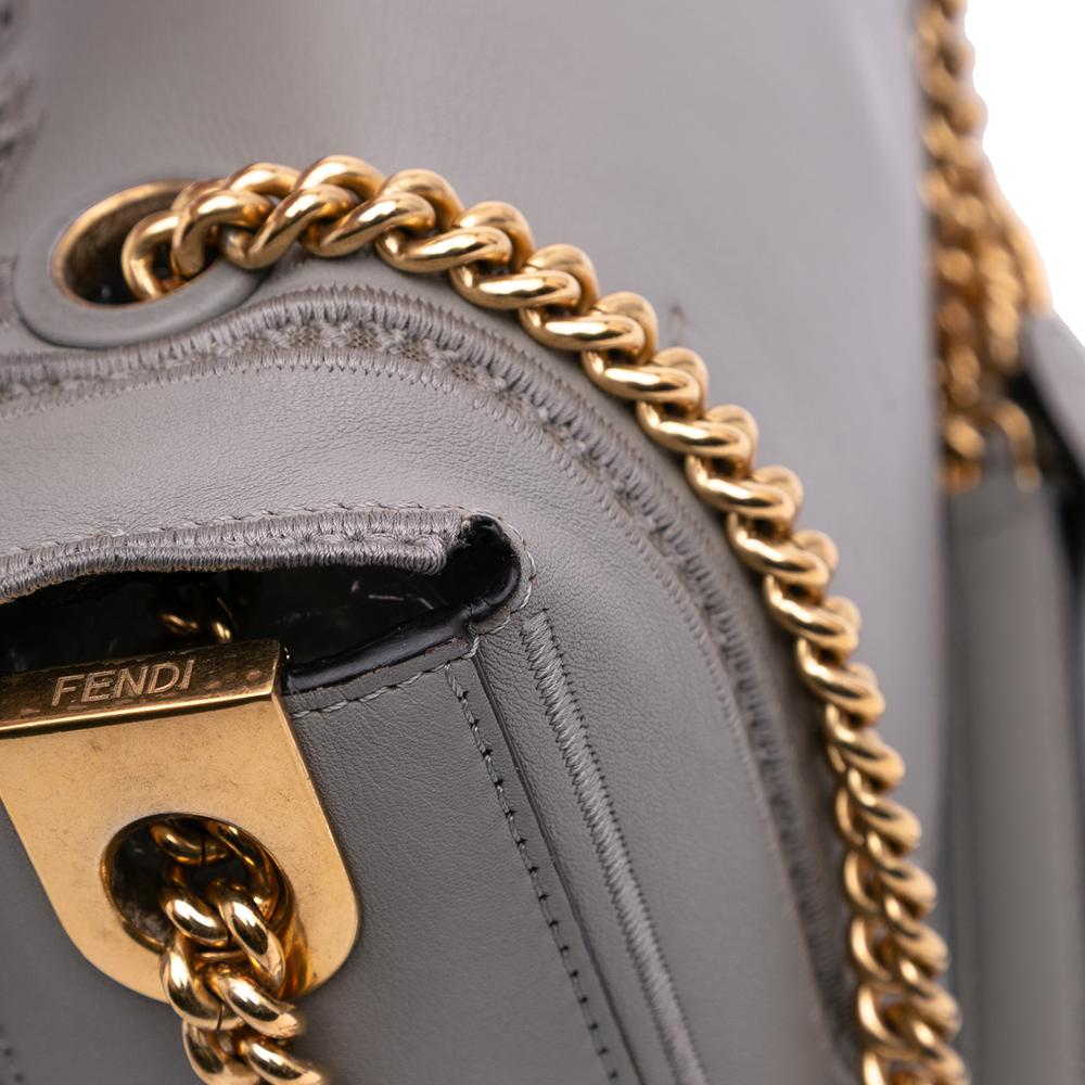 Fendi B Fendi Gray Calf Leather Embroidered Lace Baguette Chain Italy