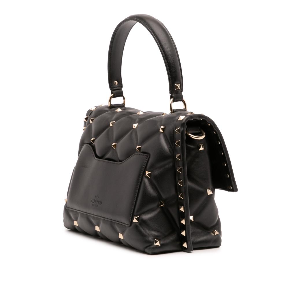Valentino B Valentino Black Lambskin Leather Leather Lambskin VLTN Candystud Top Handle Bag Italy