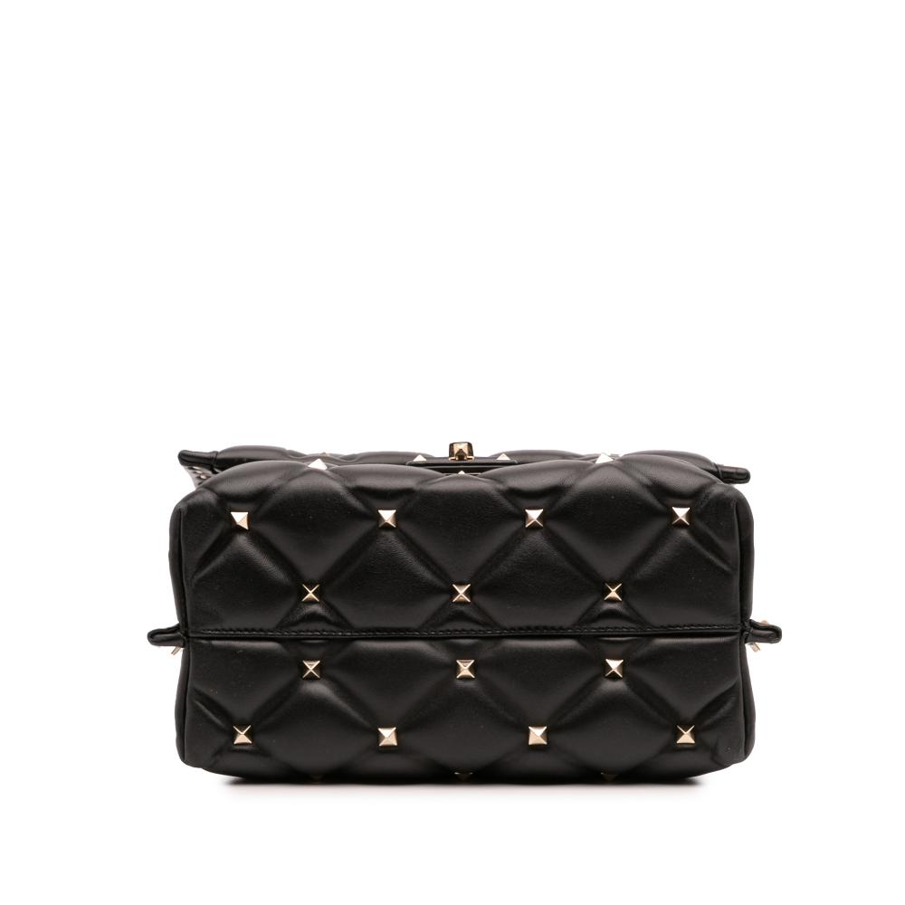 Valentino B Valentino Black Lambskin Leather Leather Lambskin VLTN Candystud Top Handle Bag Italy