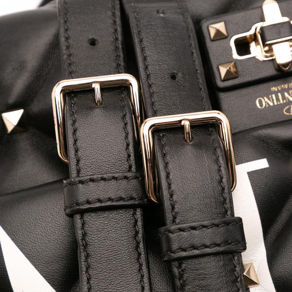 Valentino B Valentino Black Lambskin Leather Leather Lambskin VLTN Candystud Top Handle Bag Italy