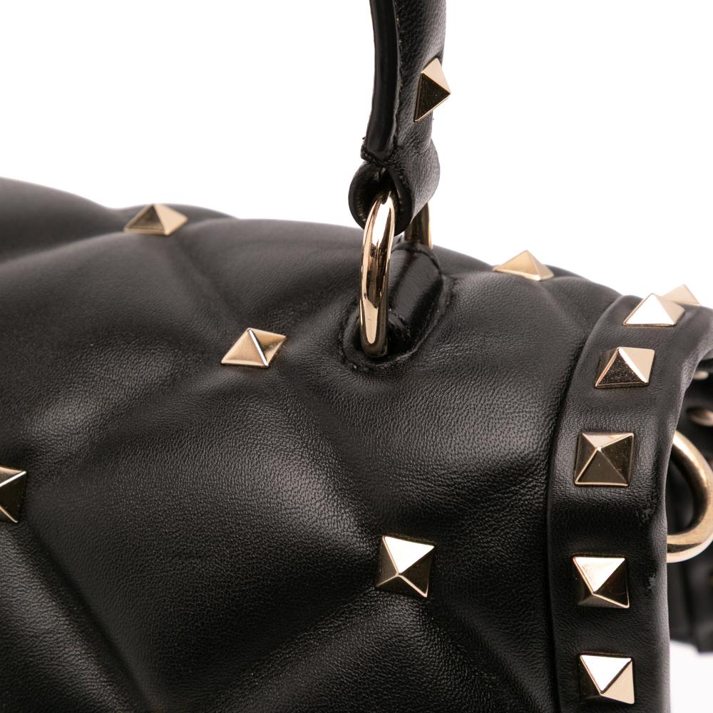 Valentino B Valentino Black Lambskin Leather Leather Lambskin VLTN Candystud Top Handle Bag Italy