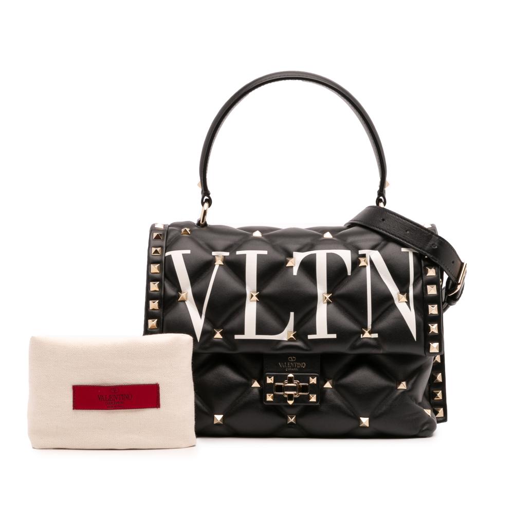 Valentino B Valentino Black Lambskin Leather Leather Lambskin VLTN Candystud Top Handle Bag Italy