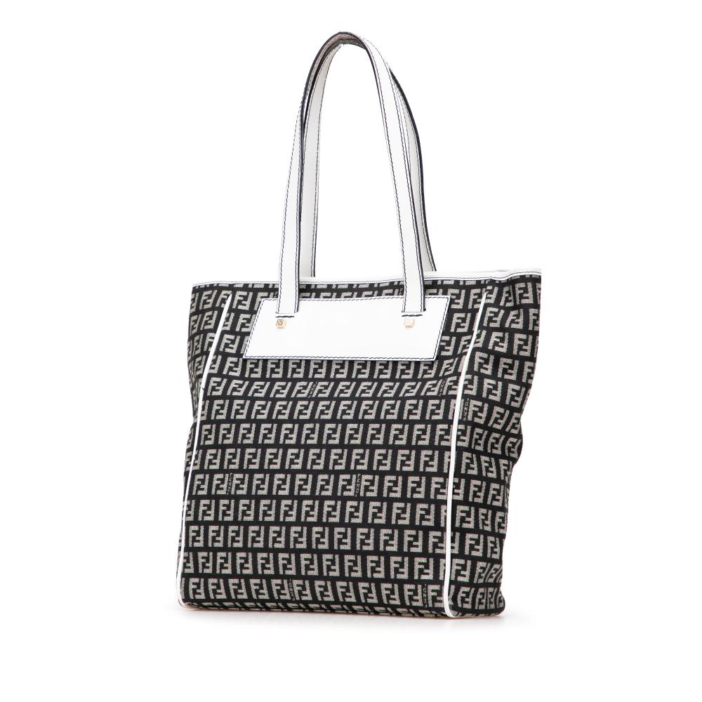 Fendi B Fendi Black with White Canvas Fabric Zucchino Tote Italy
