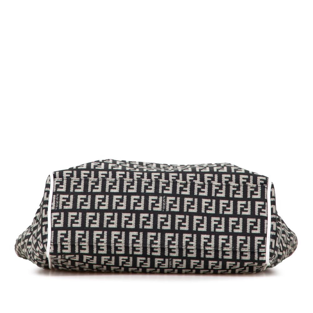 Fendi B Fendi Black with White Canvas Fabric Zucchino Tote Italy