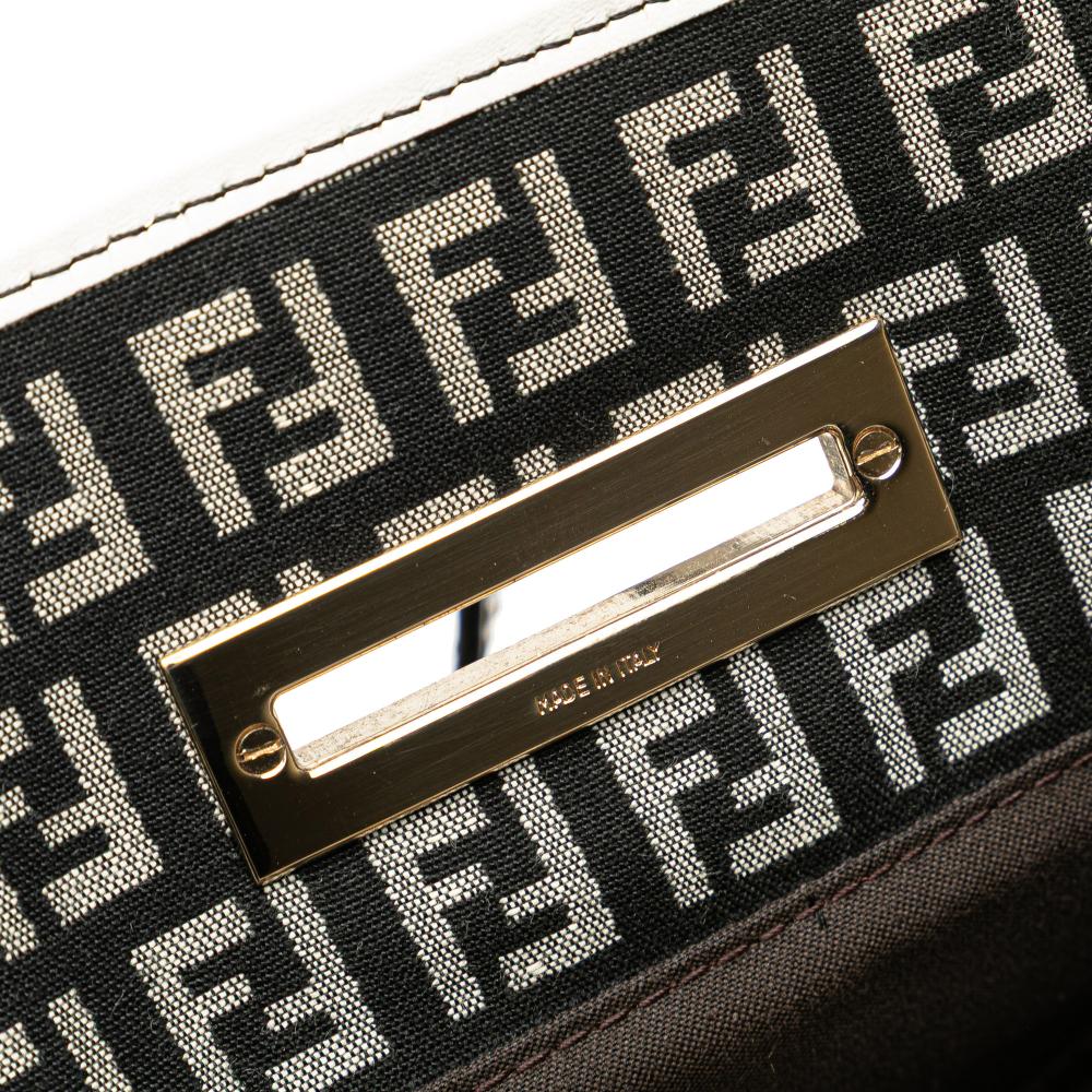 Fendi B Fendi Black with White Canvas Fabric Zucchino Tote Italy