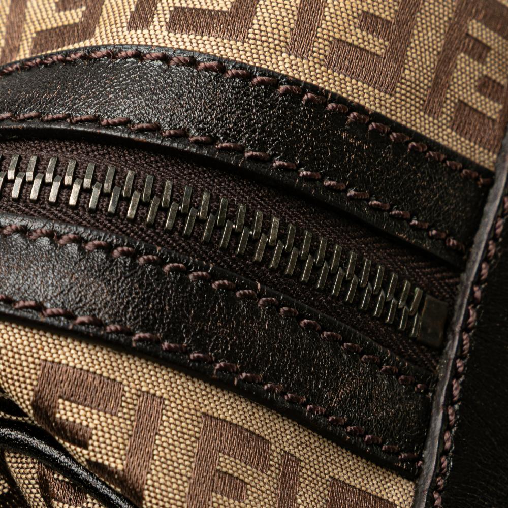 Fendi B Fendi Brown Beige Canvas Fabric Zucchino Handbag Italy