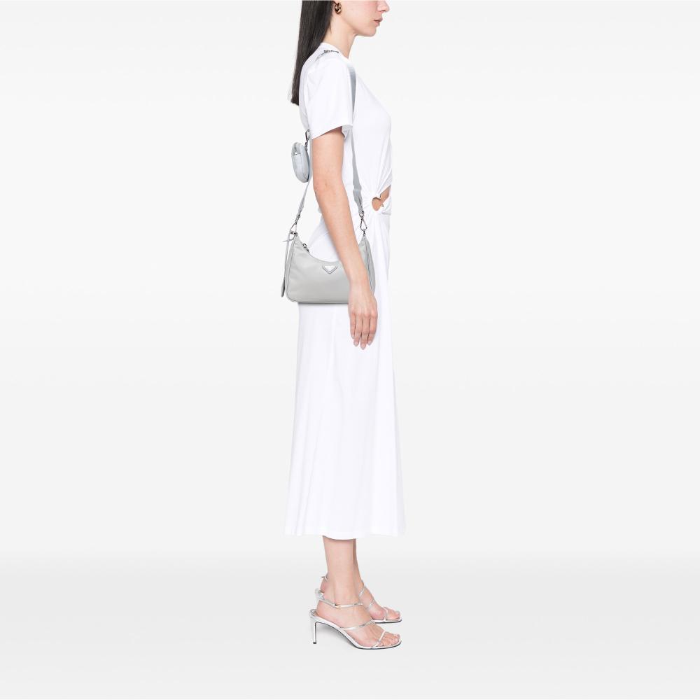 Prada B Prada Gray Light Gray Nylon Fabric Re Re Edition 2005 Satchel Italy