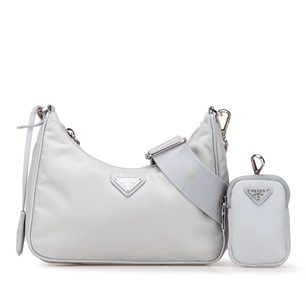 Prada B Prada Gray Light Gray Nylon Fabric Re Re Edition 2005 Satchel Italy